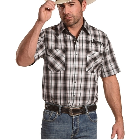Jack Daniel's Embroidered Logo Short Sleeve Snap Button Western Shirt Size Large - Picture 1 of 14